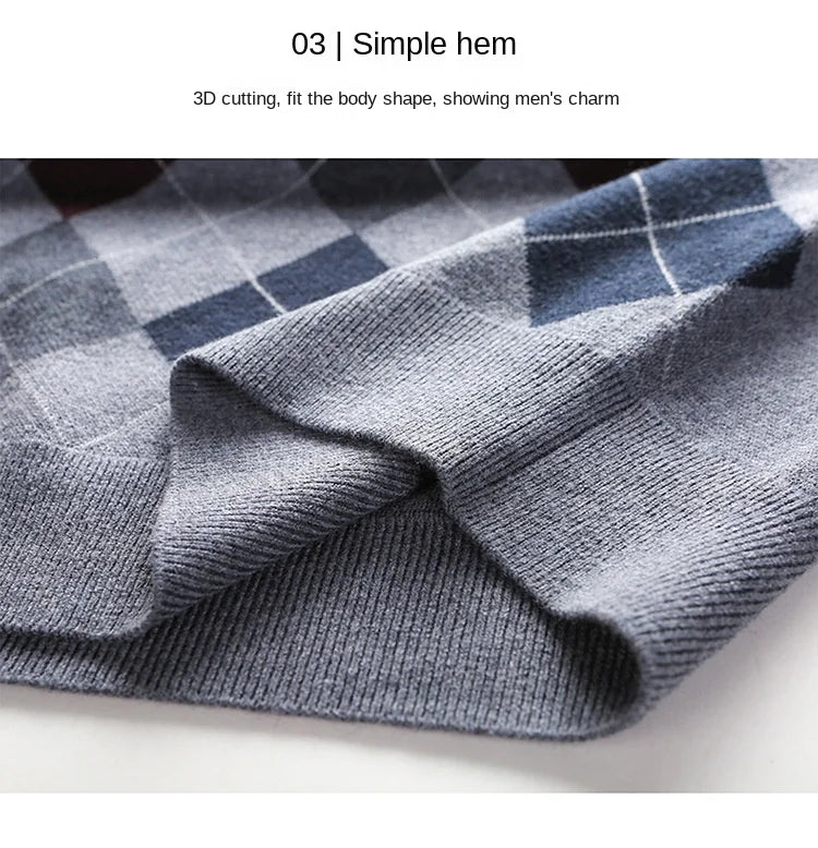 New Fashion Designer Brand Argyle Pullover Diamond Sweater V Neck Knit Vest Men 6% Wool Sleeveless Autum Casual Men Clothing
