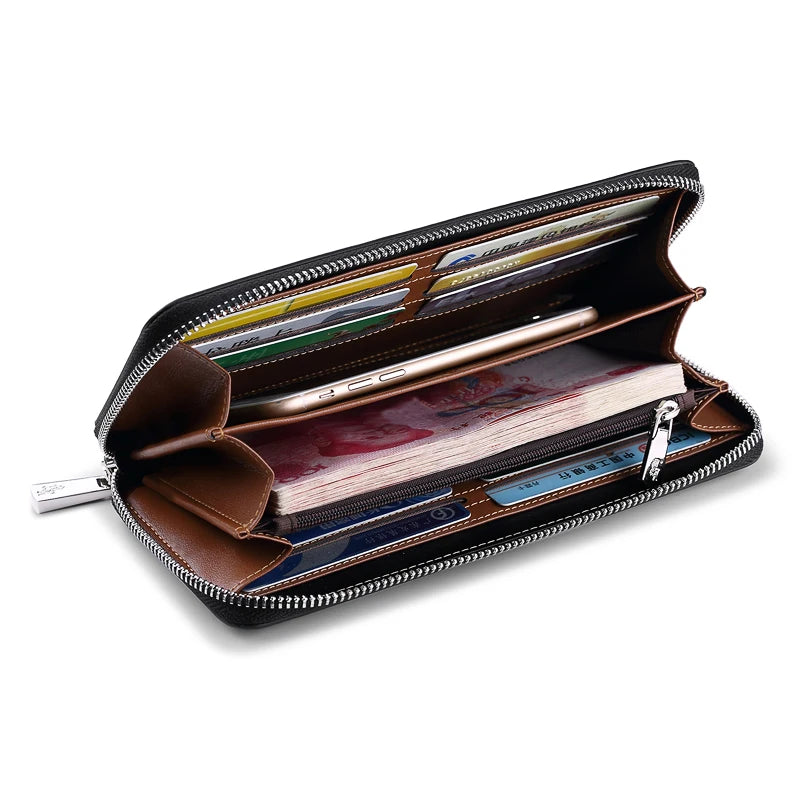 Men's Long Handbag Business Cowhide Large Capacity Wallet Casual Men's Card Bag Zipper Coin Zero Wallet