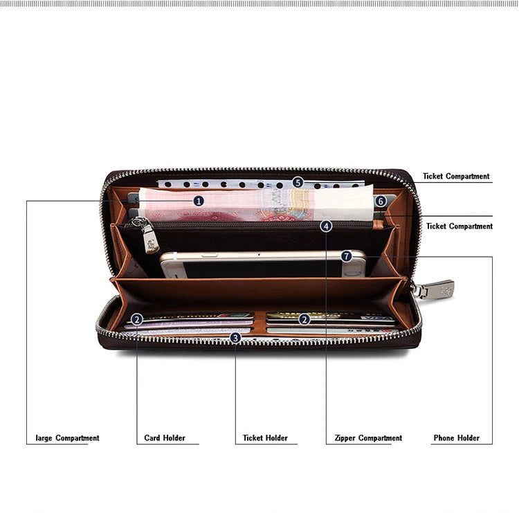 Men's Long Handbag Business Cowhide Large Capacity Wallet Casual Men's Card Bag Zipper Coin Zero Wallet
