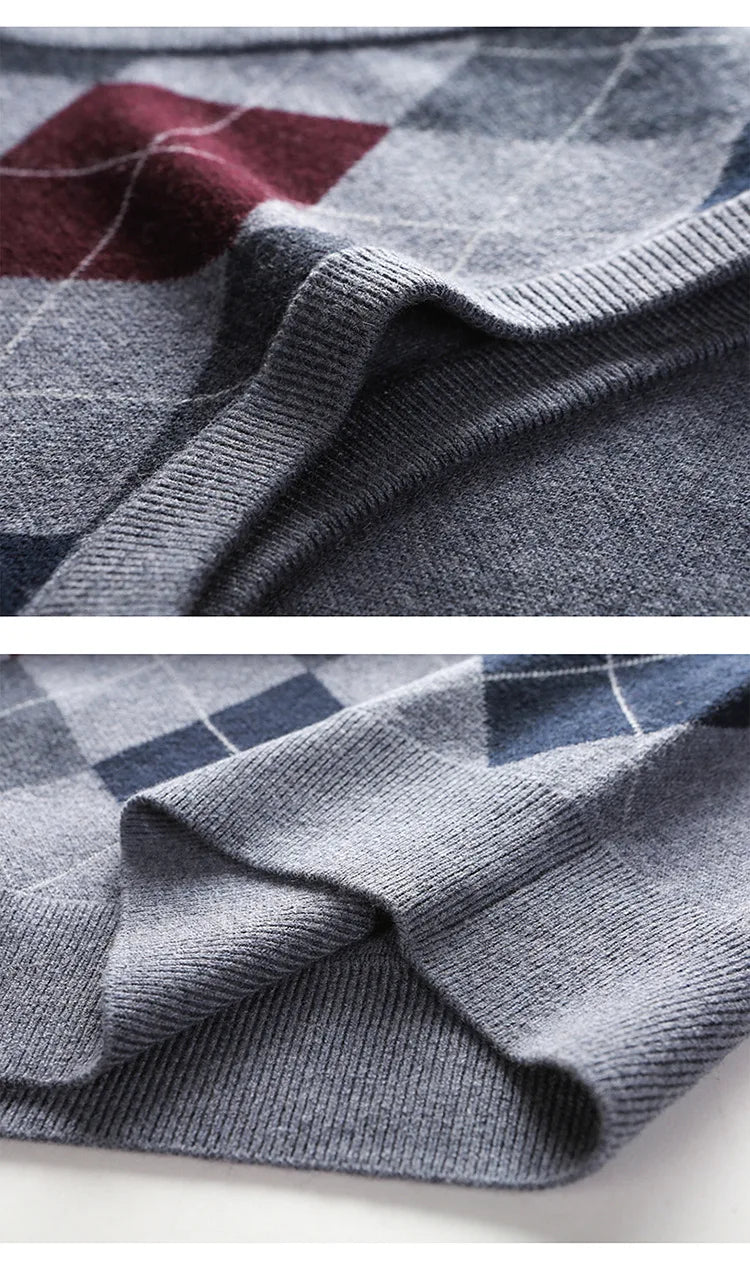 New Fashion Designer Brand Argyle Pullover Diamond Sweater V Neck Knit Vest Men 6% Wool Sleeveless Autum Casual Men Clothing