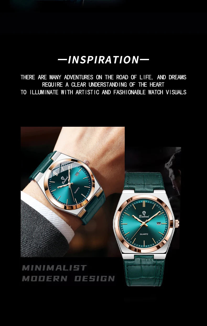 BINBOND Luxury Quartz Wristwatches Luminous Waterproof Auto Date Men's Watch Business Sport Fashion Casual Reloj Leather Clock