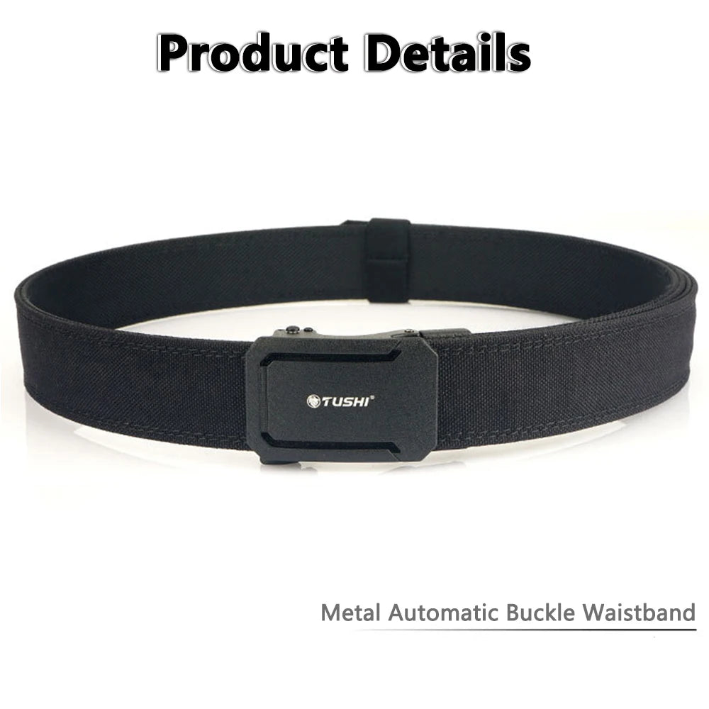 TUSHI Military Tactical Belt for Men Sturdy Nylon Metal Automatic Buckle Police Duty Belt Outdoor Girdle IPSC Sports Accessories