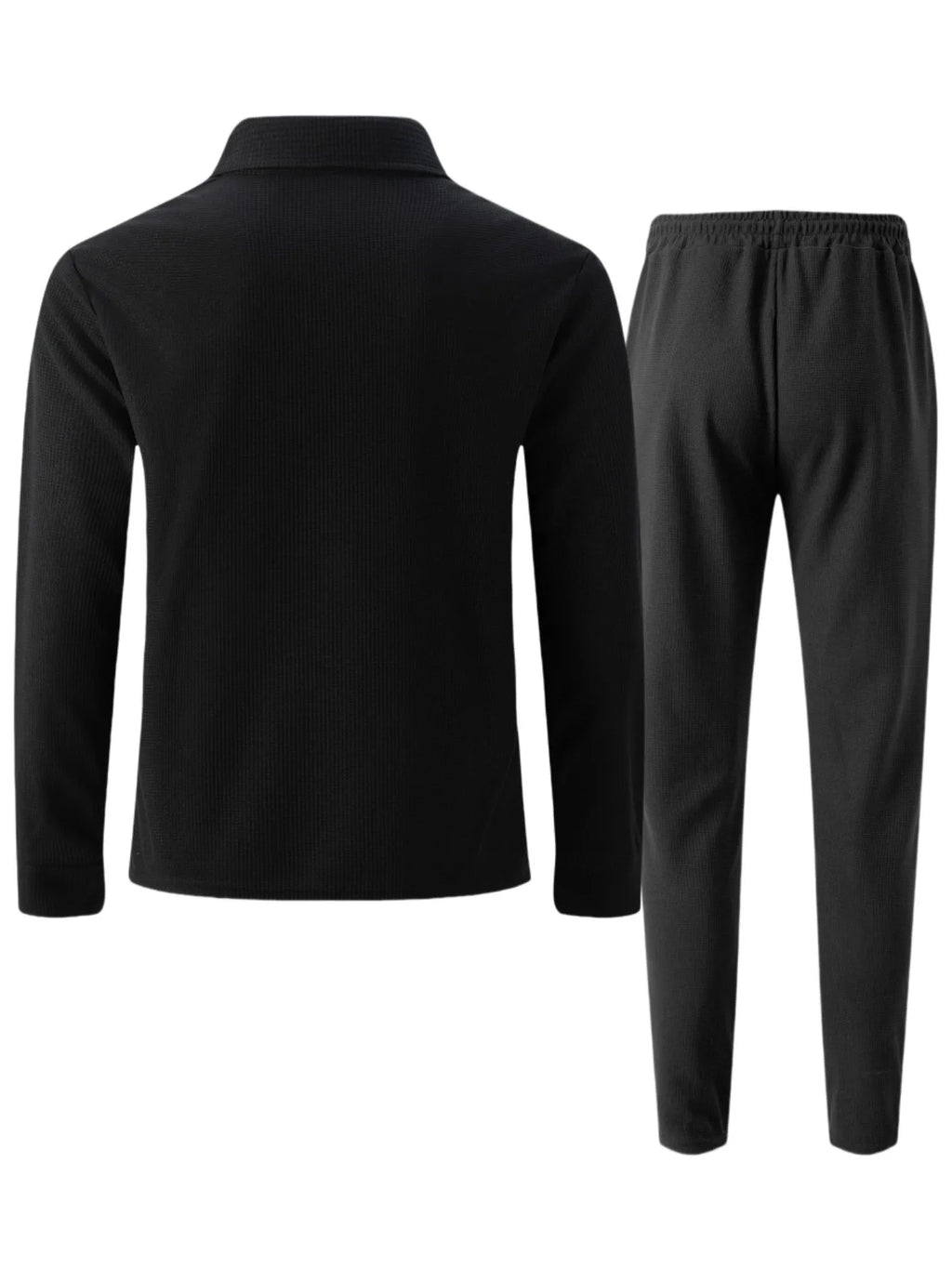 2025 Autumn New Style Waffle Pure Color Collar Pocket Long Sleeve Long Pants Casual Set