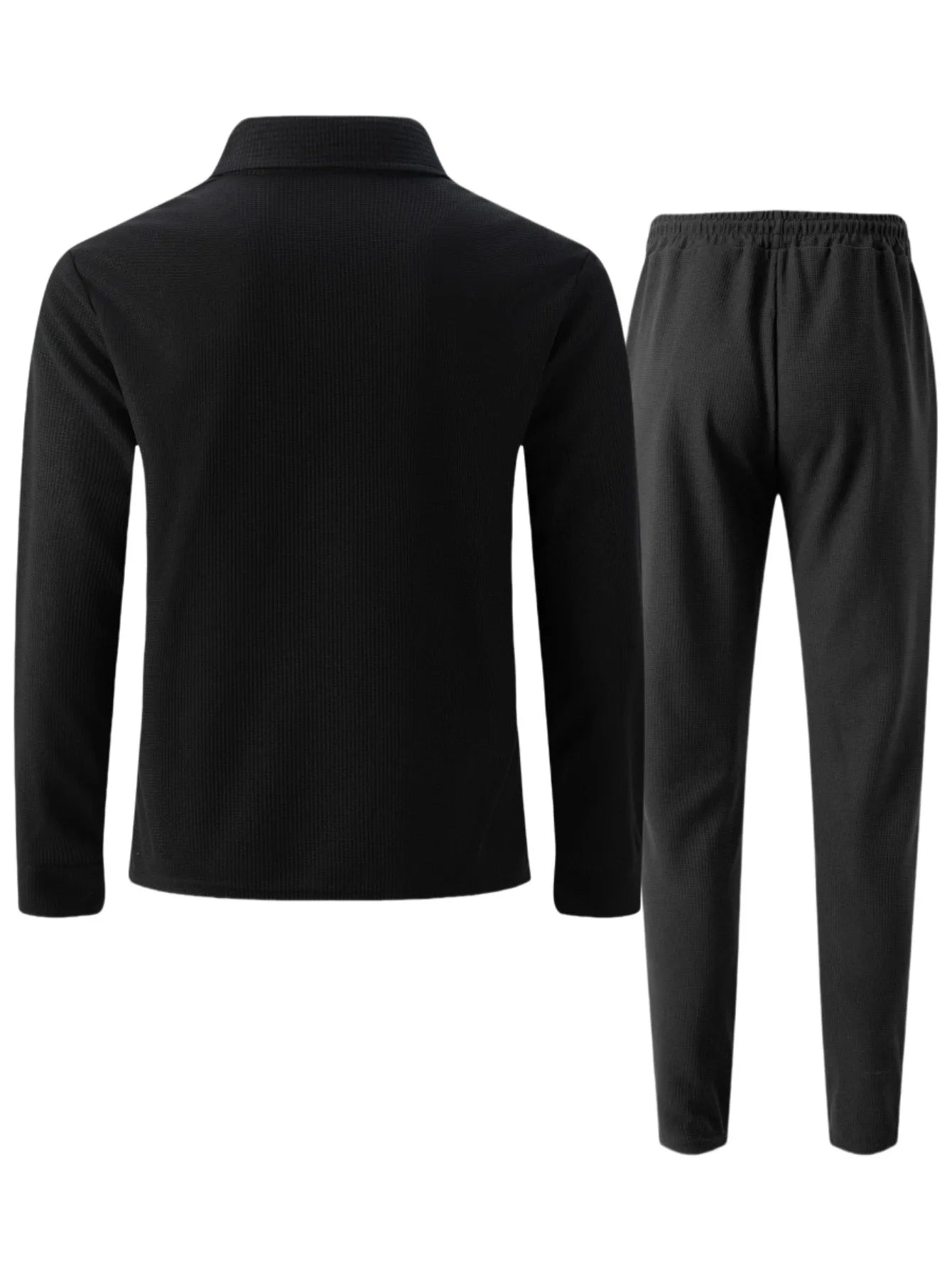 2025 Autumn New Style Waffle Pure Color Collar Pocket Long Sleeve Long Pants Casual Set