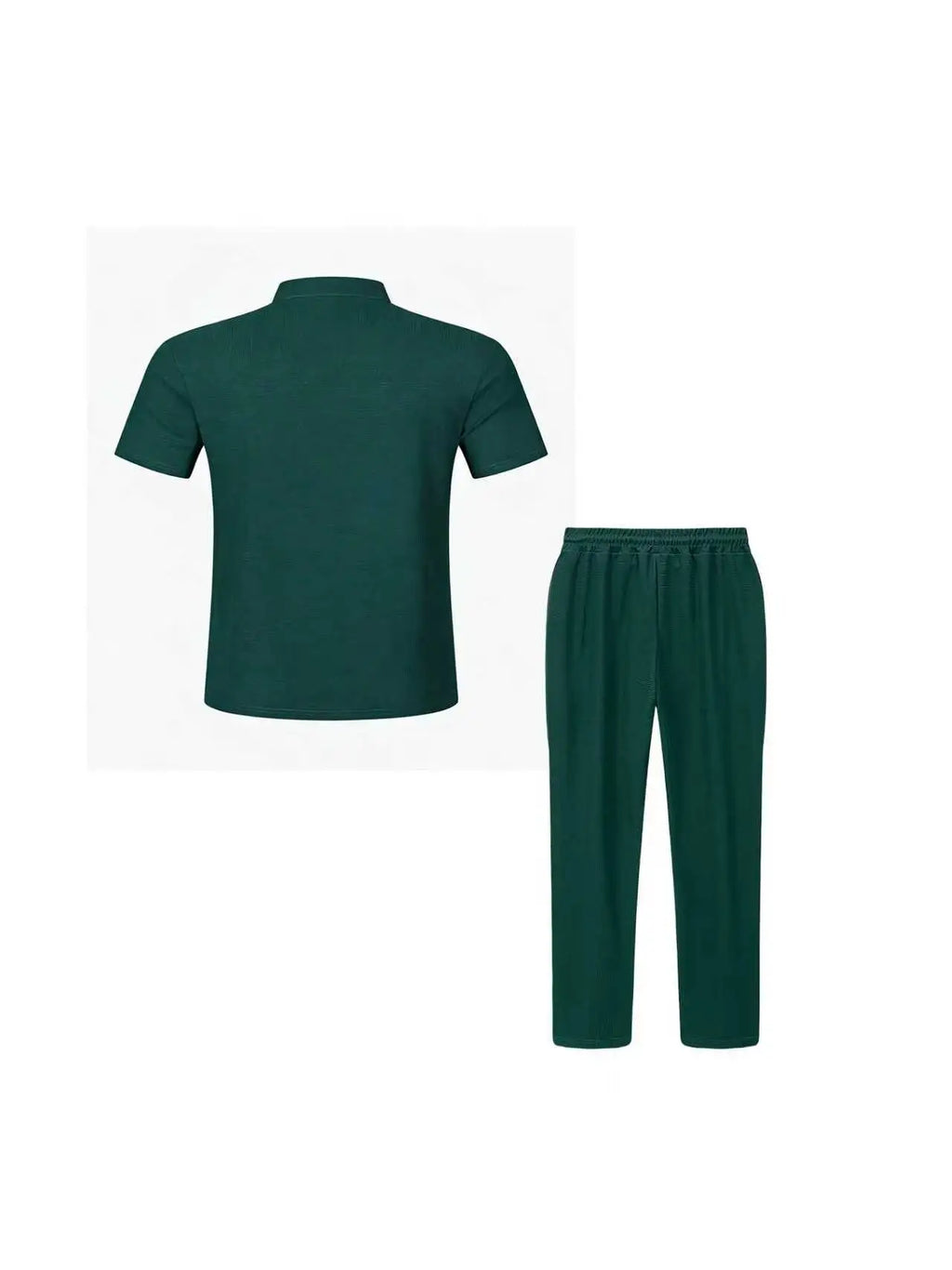 Men's Waffle Knit Two-Piece Suit, Summer Henry Collar Polo Shirt, Short-Sleeved and Laced Pants, Casual Breathable Beachwear