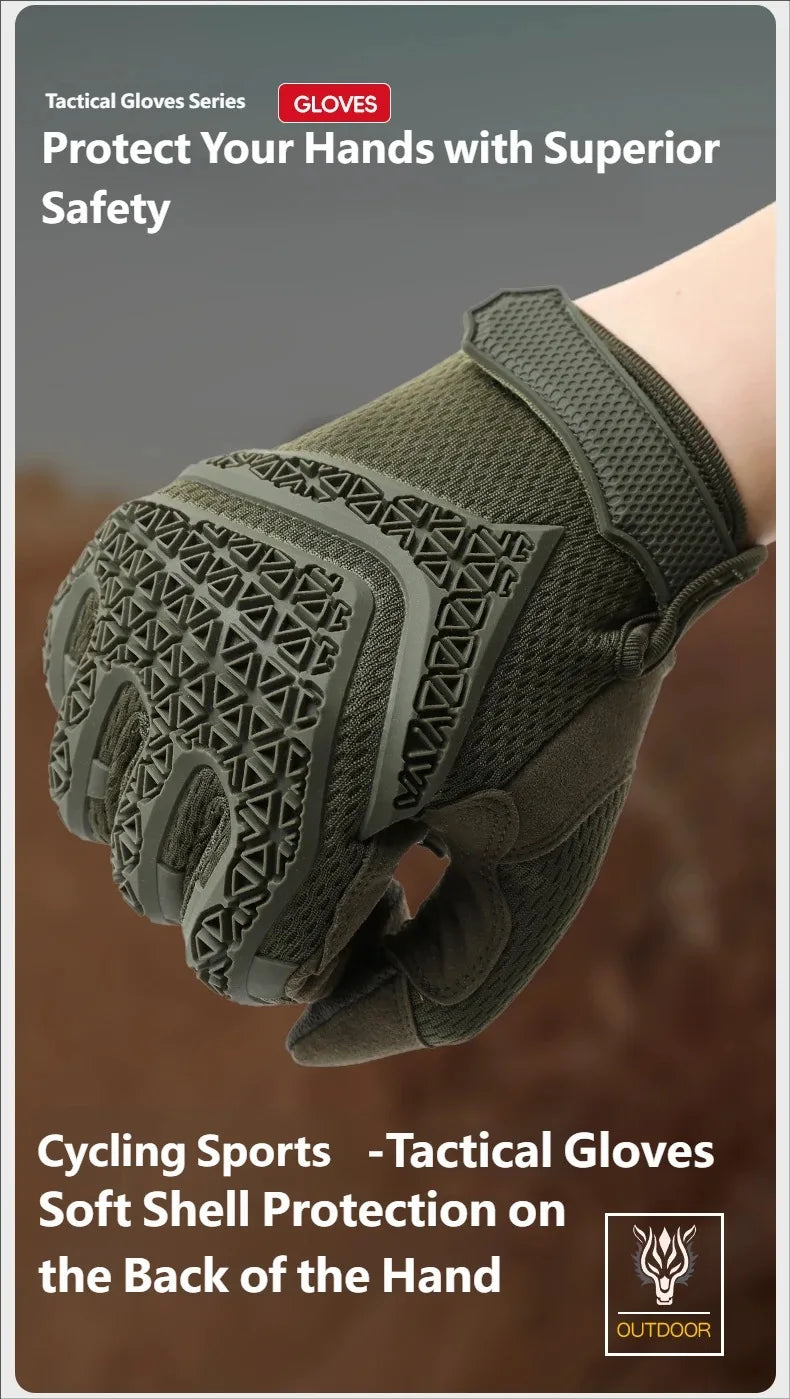 CHRLCK Men Anti-Scratch Cycling Tactics Gloves Wear-resistant Full Finger Hiking Gloves Summer Non-Slip Camping Training Gloves