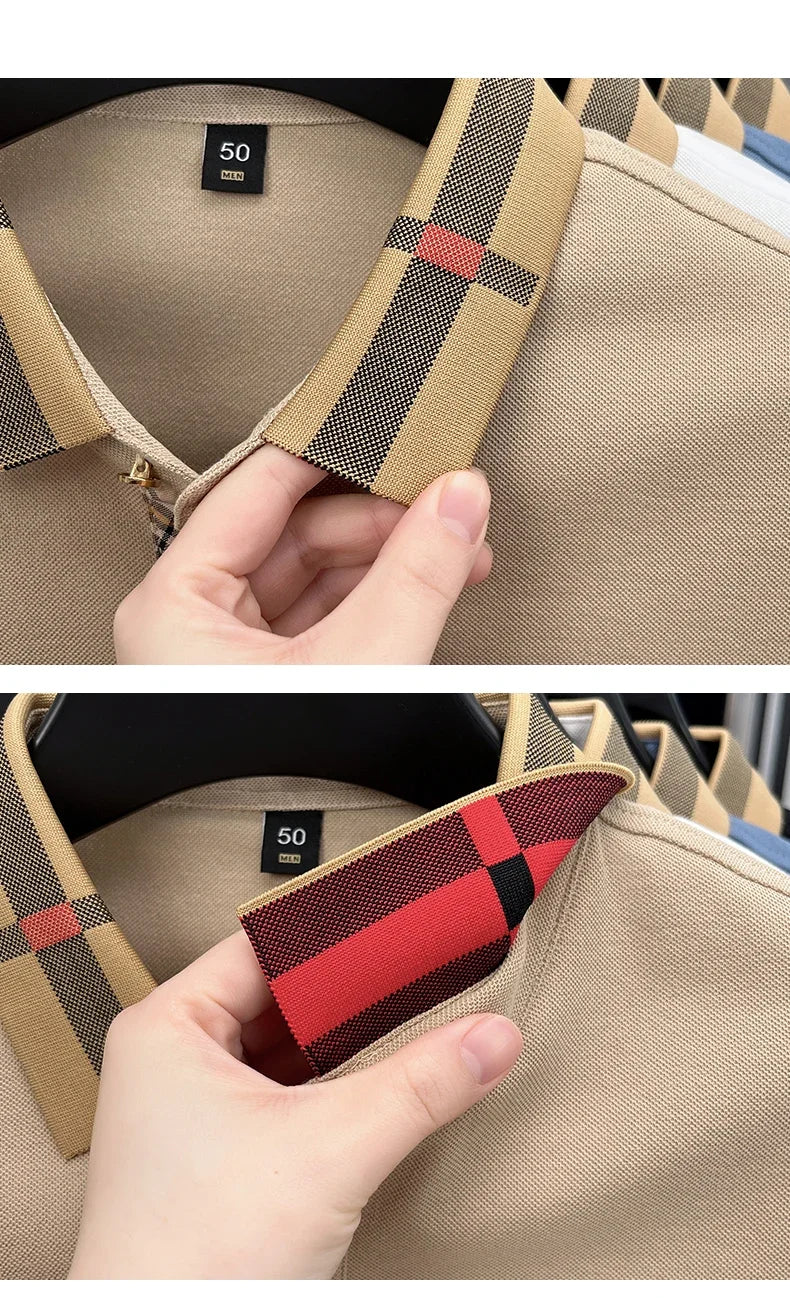 2026 High-end Letter B Printed Summer Men's Color Blocked Lapel Short Sleeved Polo Shirt Versatile Tshirt for Business Commuting