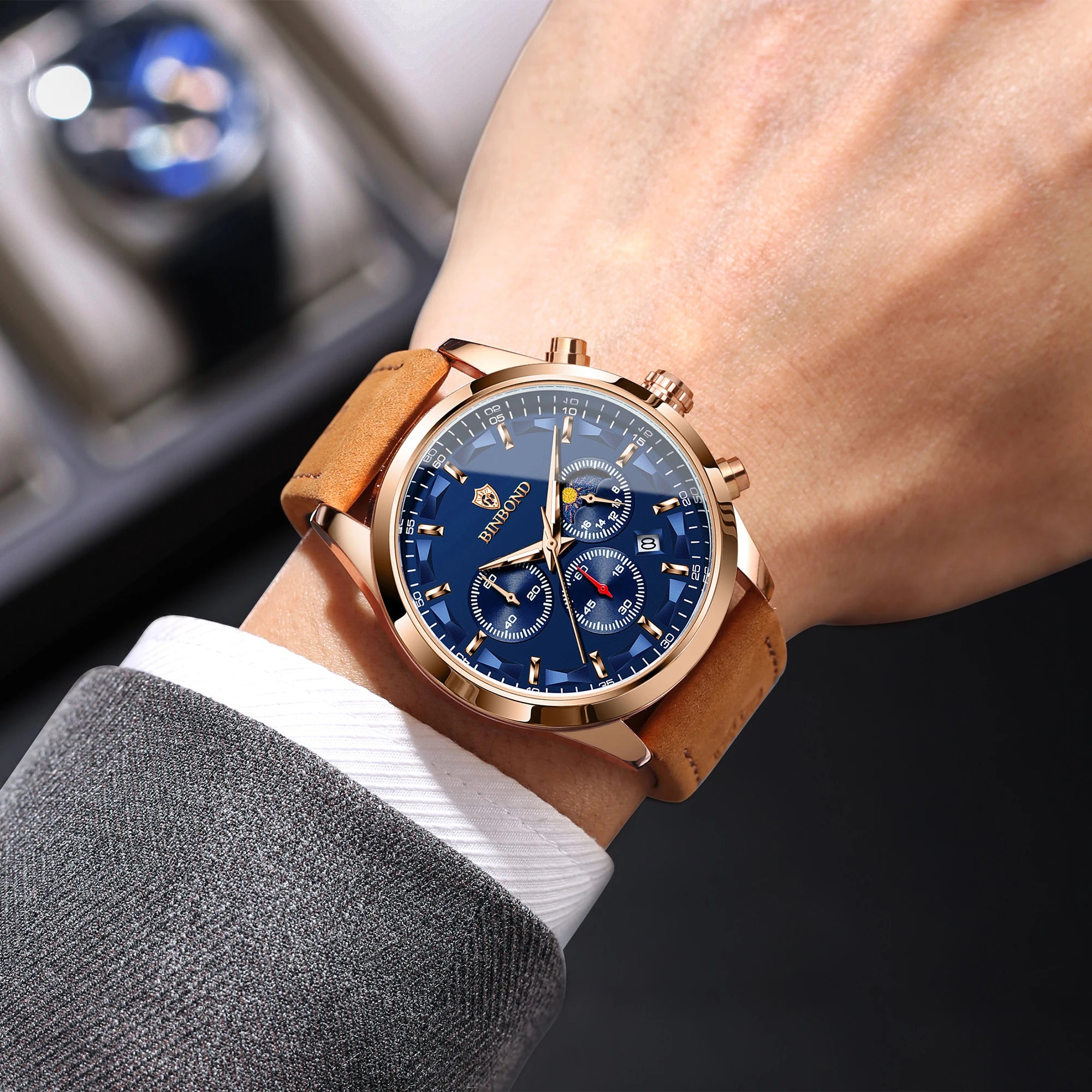 BINBOND  luminous waterproof accurate sturdy luxury quartz wristwatches for men chronograph auto date men's watch casual reloj