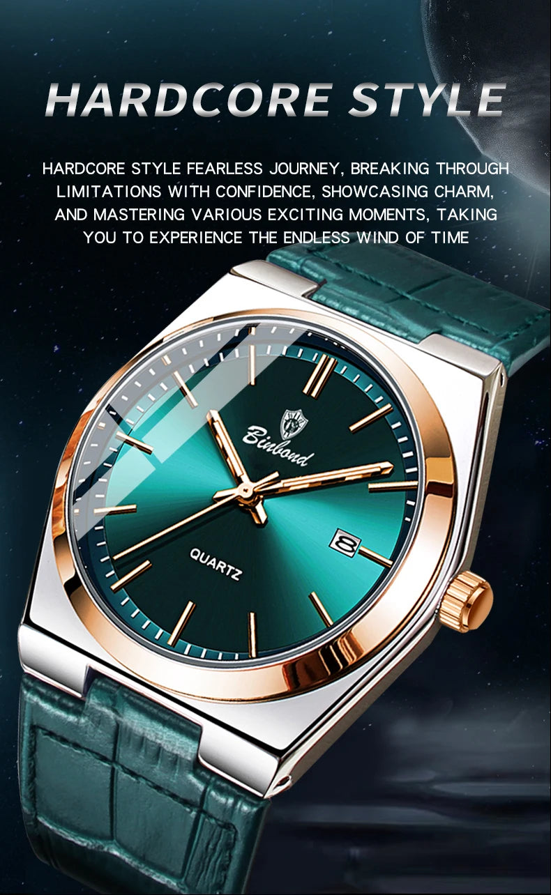 BINBOND Luxury Quartz Wristwatches Luminous Waterproof Auto Date Men's Watch Business Sport Fashion Casual Reloj Leather Clock