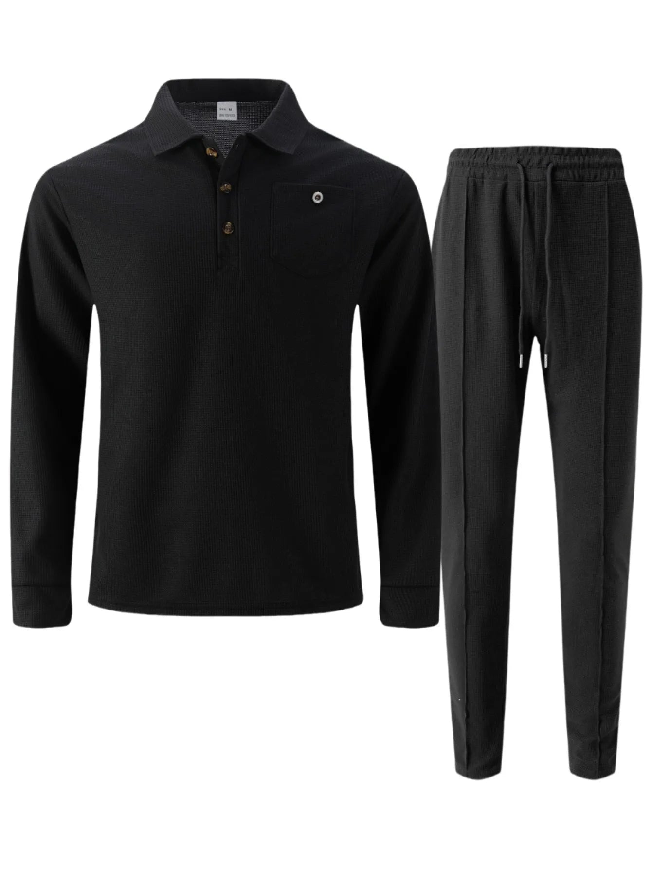 2025 Autumn New Style Waffle Pure Color Collar Pocket Long Sleeve Long Pants Casual Set
