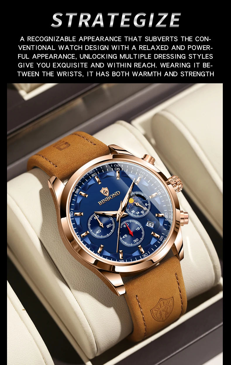 BINBOND  luminous waterproof accurate sturdy luxury quartz wristwatches for men chronograph auto date men's watch casual reloj
