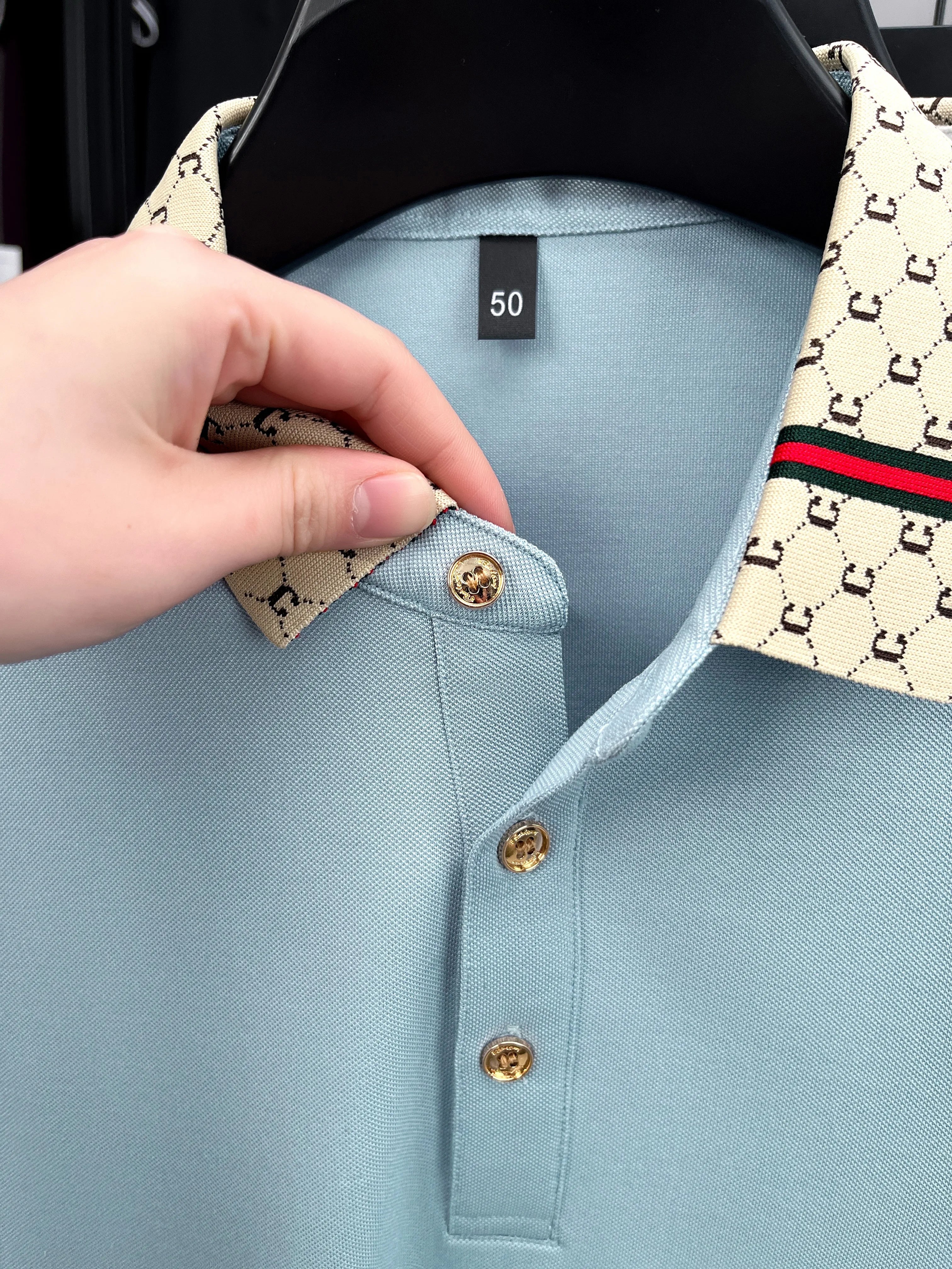 Personality letter jacquard lapel short sleeve T-shirt men high-end brand Little Bee embroidery fashion trend summer polo shirt