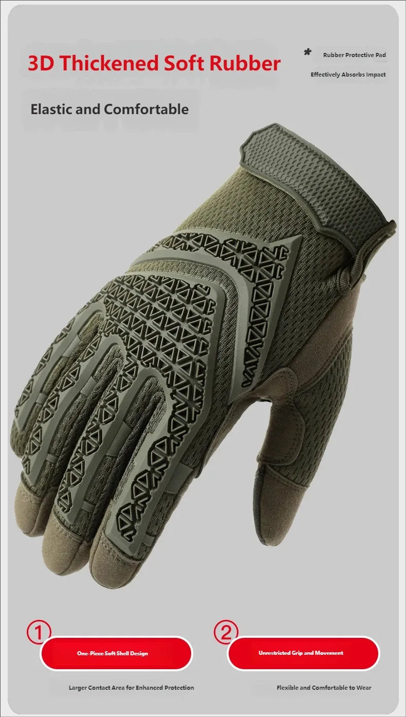 CHRLCK Men Anti-Scratch Cycling Tactics Gloves Wear-resistant Full Finger Hiking Gloves Summer Non-Slip Camping Training Gloves