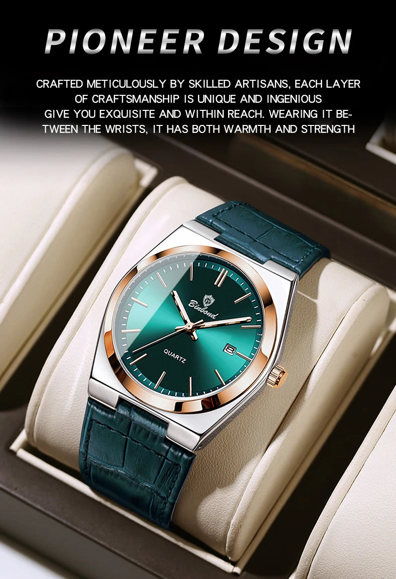 BINBOND Luxury Quartz Wristwatches Luminous Waterproof Auto Date Men's Watch Business Sport Fashion Casual Reloj Leather Clock