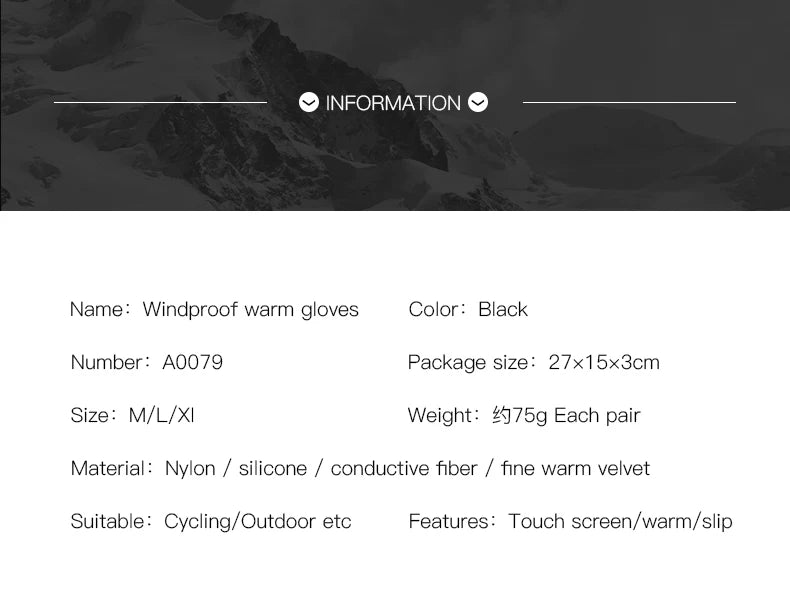 Winter Gloves For Men Waterproof Windproof Cold Gloves Snowboard Motorcycle Riding Driving Warm Touchscreen Glove