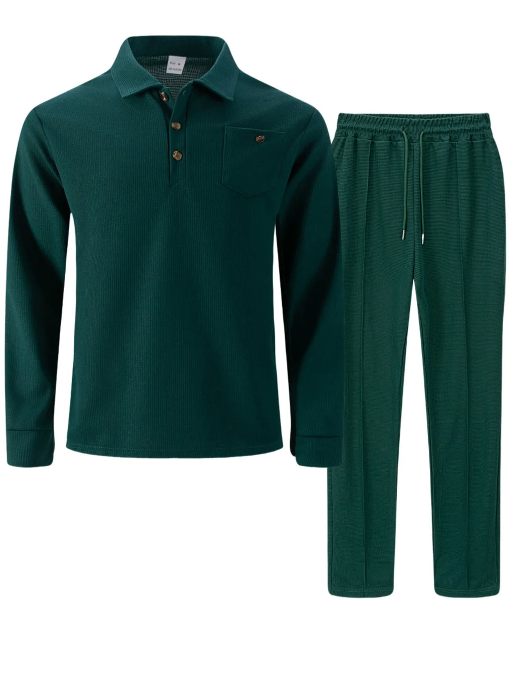 2025 Autumn New Style Waffle Pure Color Collar Pocket Long Sleeve Long Pants Casual Set