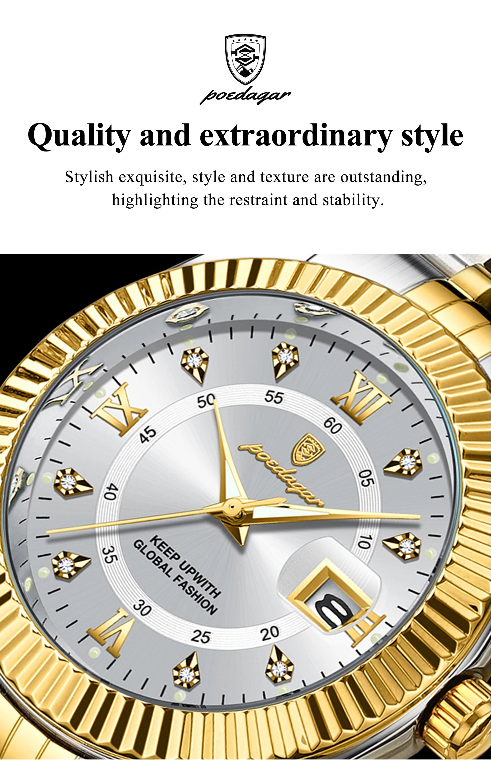 POEDAGAR Luxury Business Men Wristwatch Waterproof Luminous Date Military Man Watch Stainless Steel Fashion Men's Quartz Watches