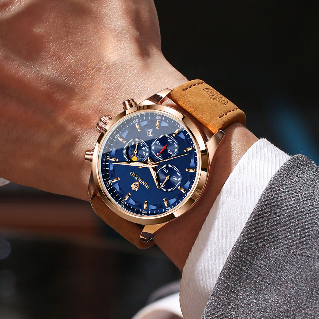 BINBOND  luminous waterproof accurate sturdy luxury quartz wristwatches for men chronograph auto date men's watch casual reloj
