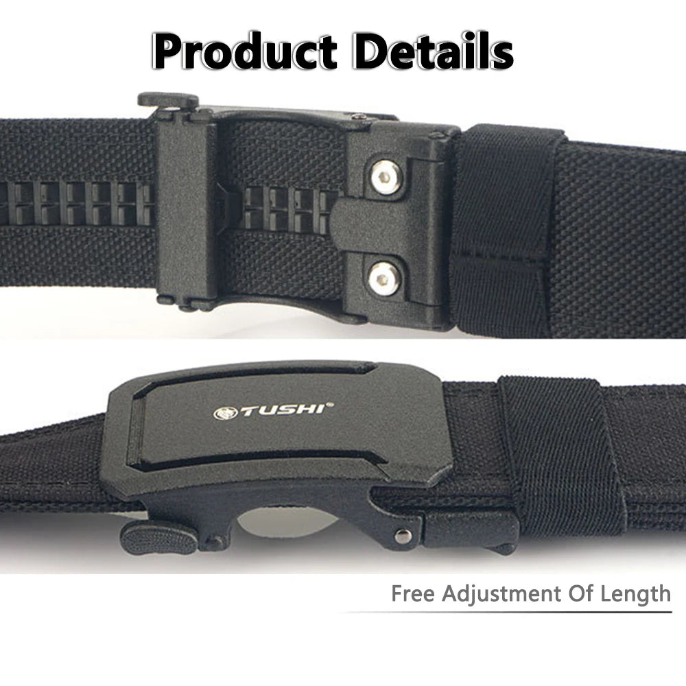 TUSHI Military Tactical Belt for Men Sturdy Nylon Metal Automatic Buckle Police Duty Belt Outdoor Girdle IPSC Sports Accessories