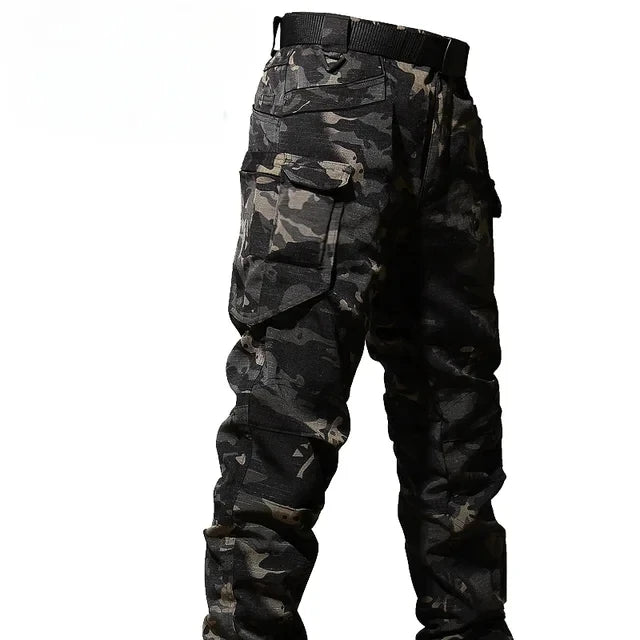 Autumn Tactical Sets Men Outdoor Breathable Short Sleeve Tshirt+Waterproof Straight Pant 2 Pcs Suits Camo Multi-pocket Cargo Set