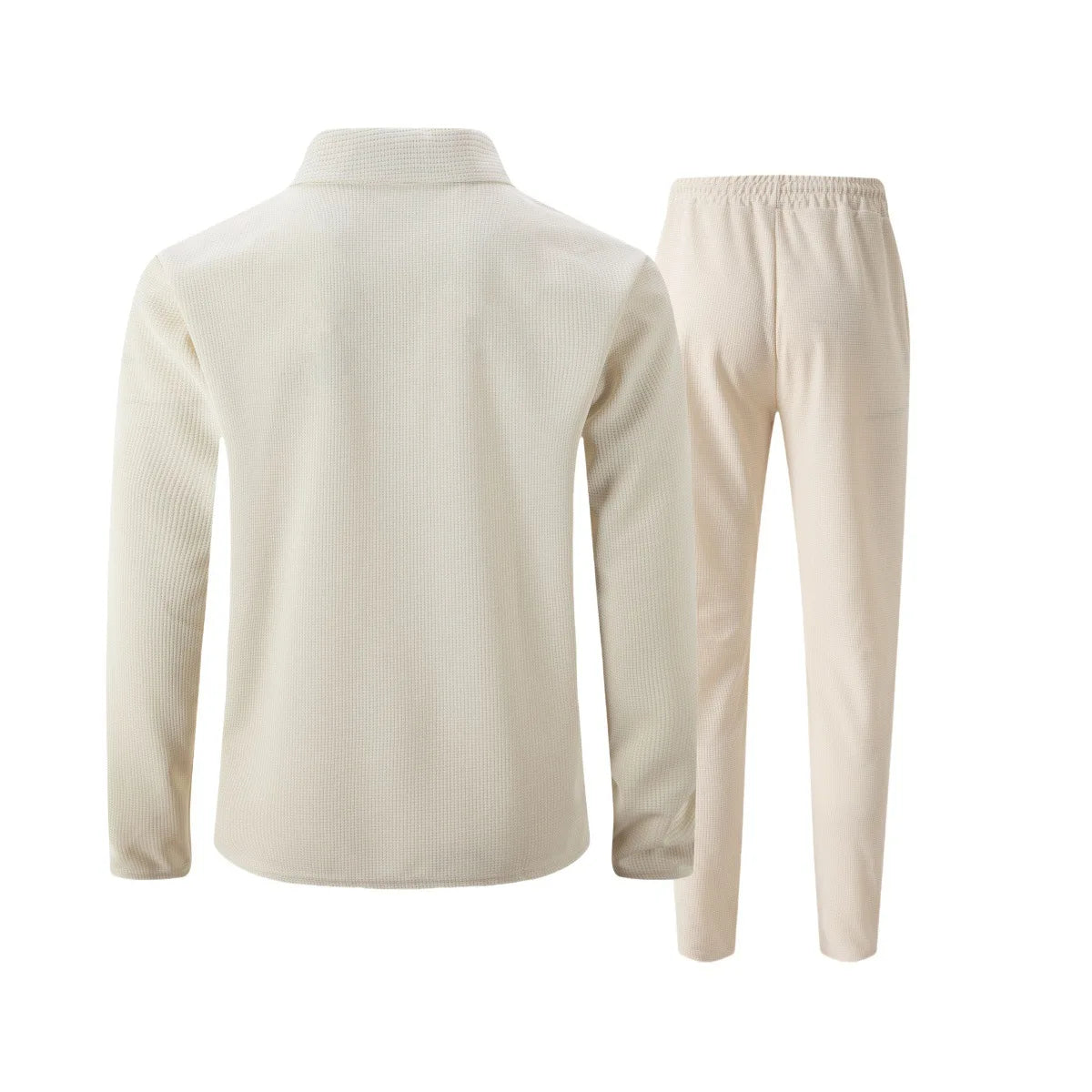 Men's two-piece casual suit, waffle texture jacket and trousers set, plain color casual street style winter and autumn outfit