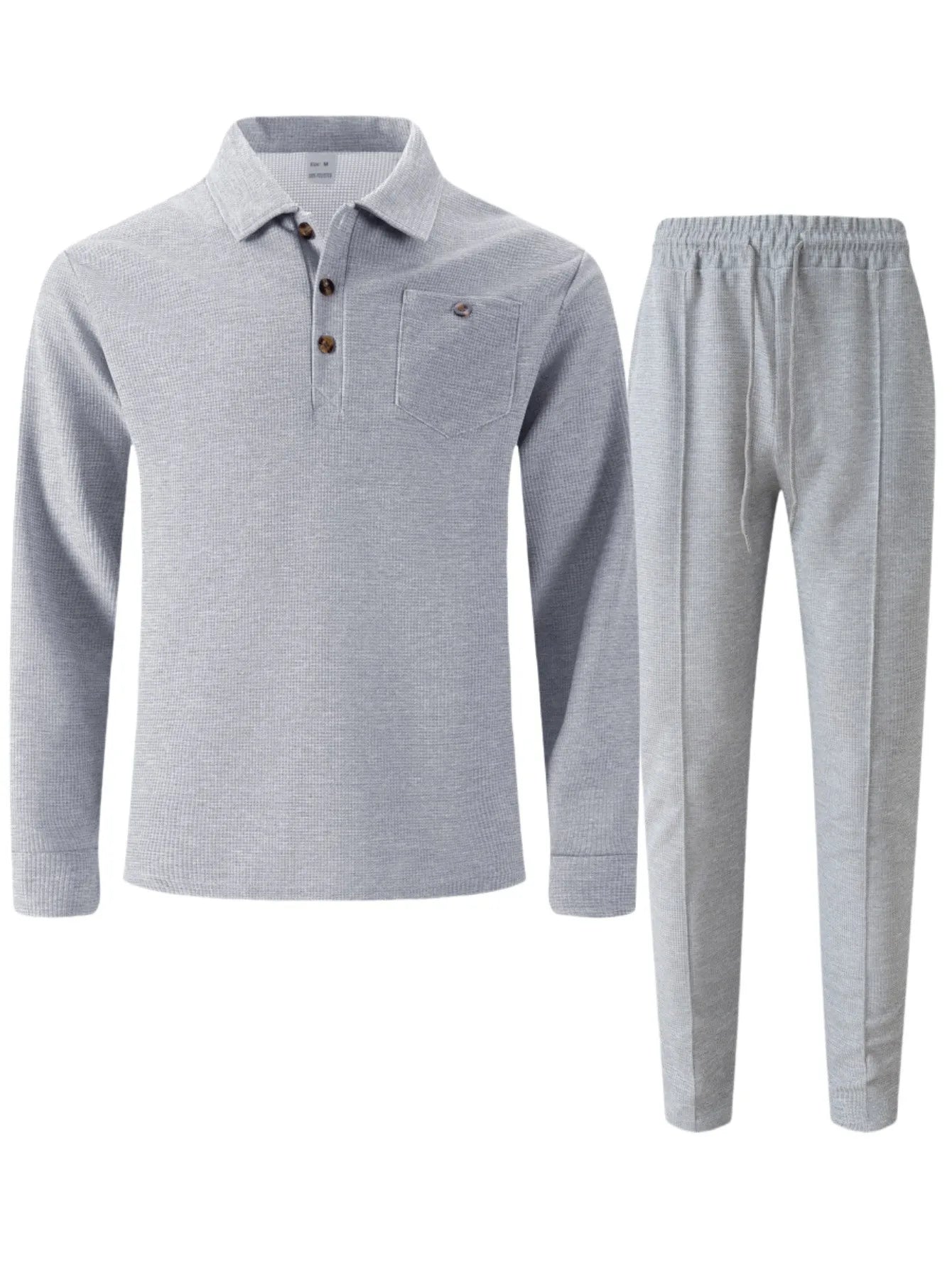 2025 Autumn New Style Waffle Pure Color Collar Pocket Long Sleeve Long Pants Casual Set