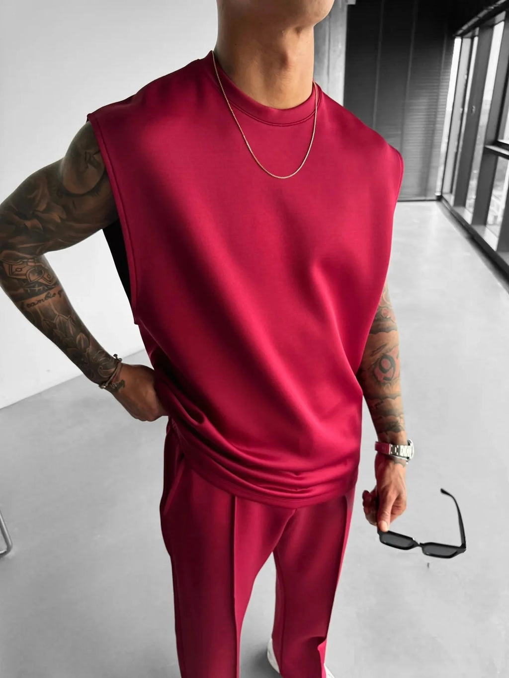 Breathable Sleeveless Summer New Men's Fitness Suit T-shirt Loose Sports Pants European and American Training Suit Two-piece Set