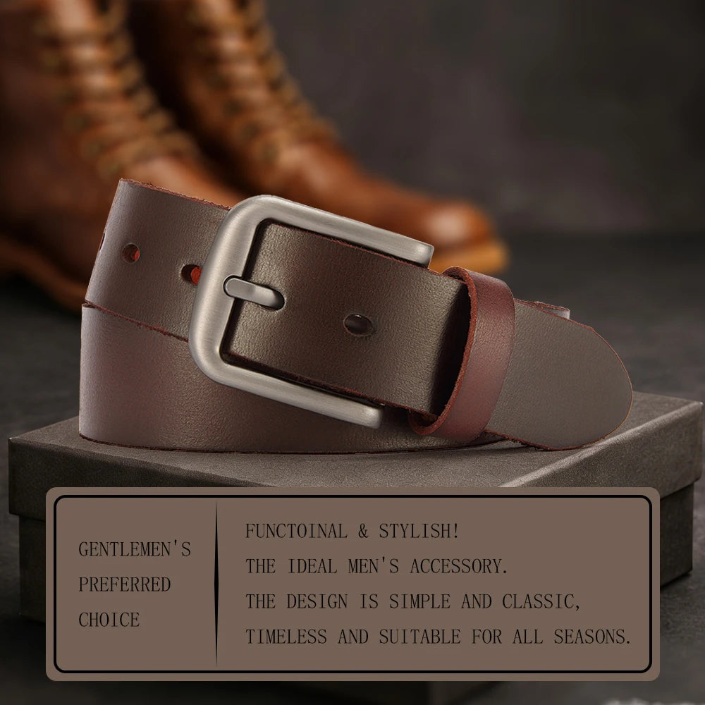 Genuine Leather For Men's High Quality Buckle Jeans Cowskin Casual Belts Business Cowboy Waistband Male Fashion Designer