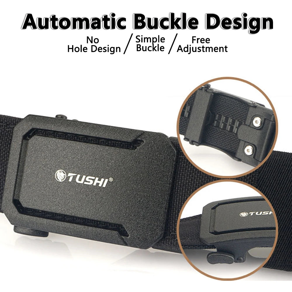 TUSHI Military Tactical Belt for Men Sturdy Nylon Metal Automatic Buckle Police Duty Belt Outdoor Girdle IPSC Sports Accessories
