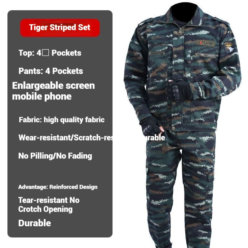 Mens Camouflage Clothing Set Wear Resistant Breathable Military Training Uniform Outdoor Fitness Suit