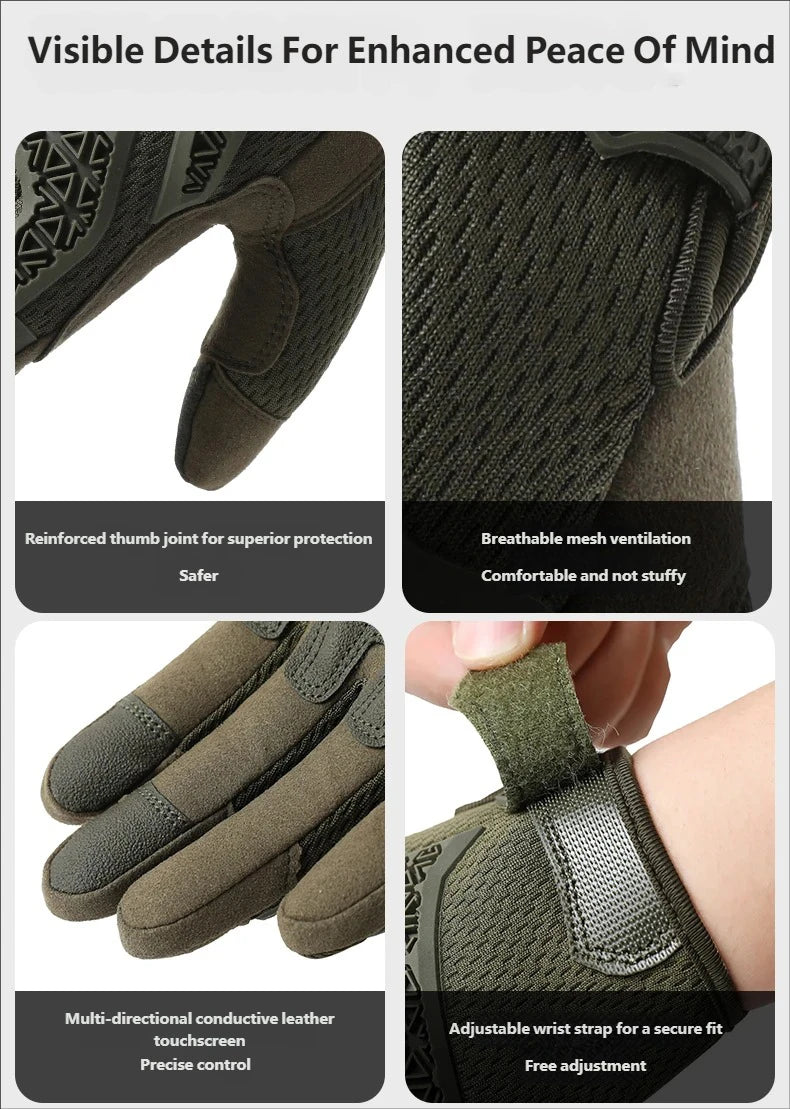 CHRLCK Men Anti-Scratch Cycling Tactics Gloves Wear-resistant Full Finger Hiking Gloves Summer Non-Slip Camping Training Gloves