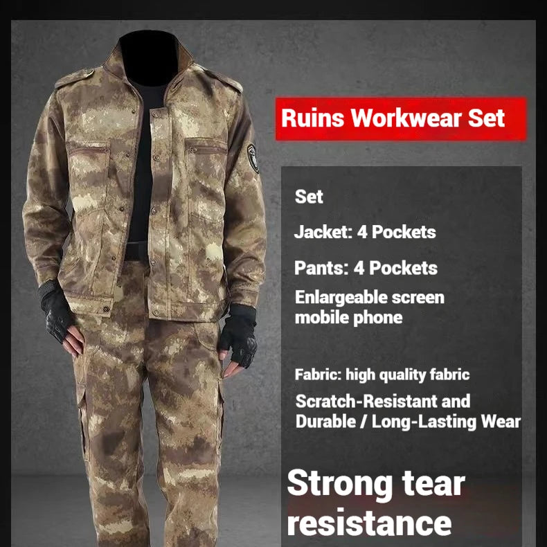 Mens Camouflage Clothing Set Wear Resistant Breathable Military Training Uniform Outdoor Fitness Suit