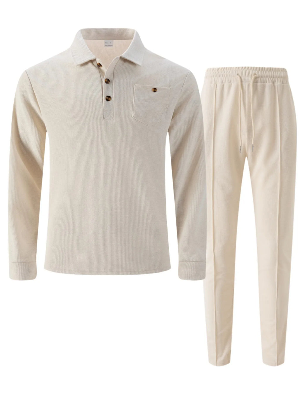 2025 Autumn New Style Waffle Pure Color Collar Pocket Long Sleeve Long Pants Casual Set