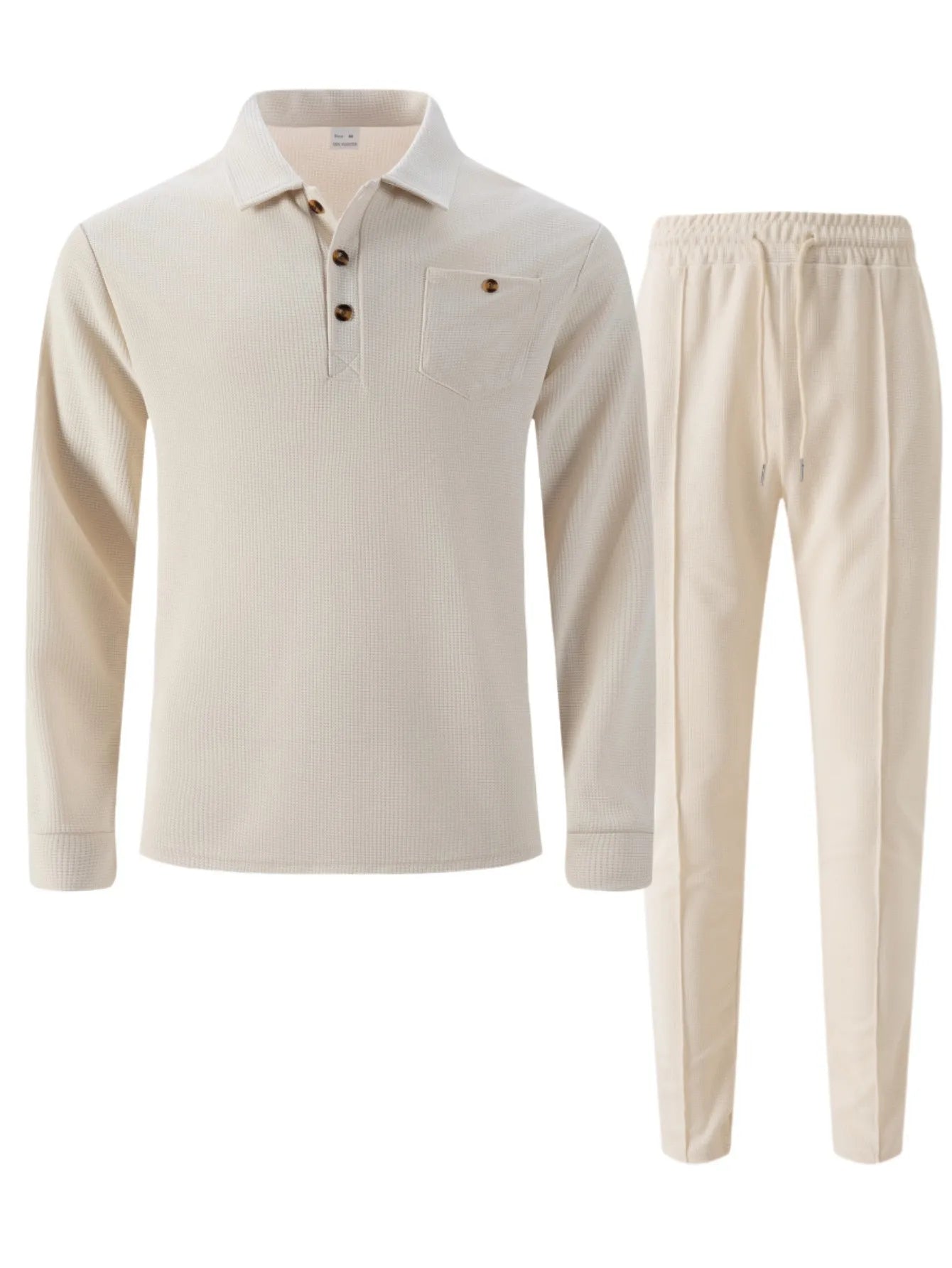 2025 Autumn New Style Waffle Pure Color Collar Pocket Long Sleeve Long Pants Casual Set