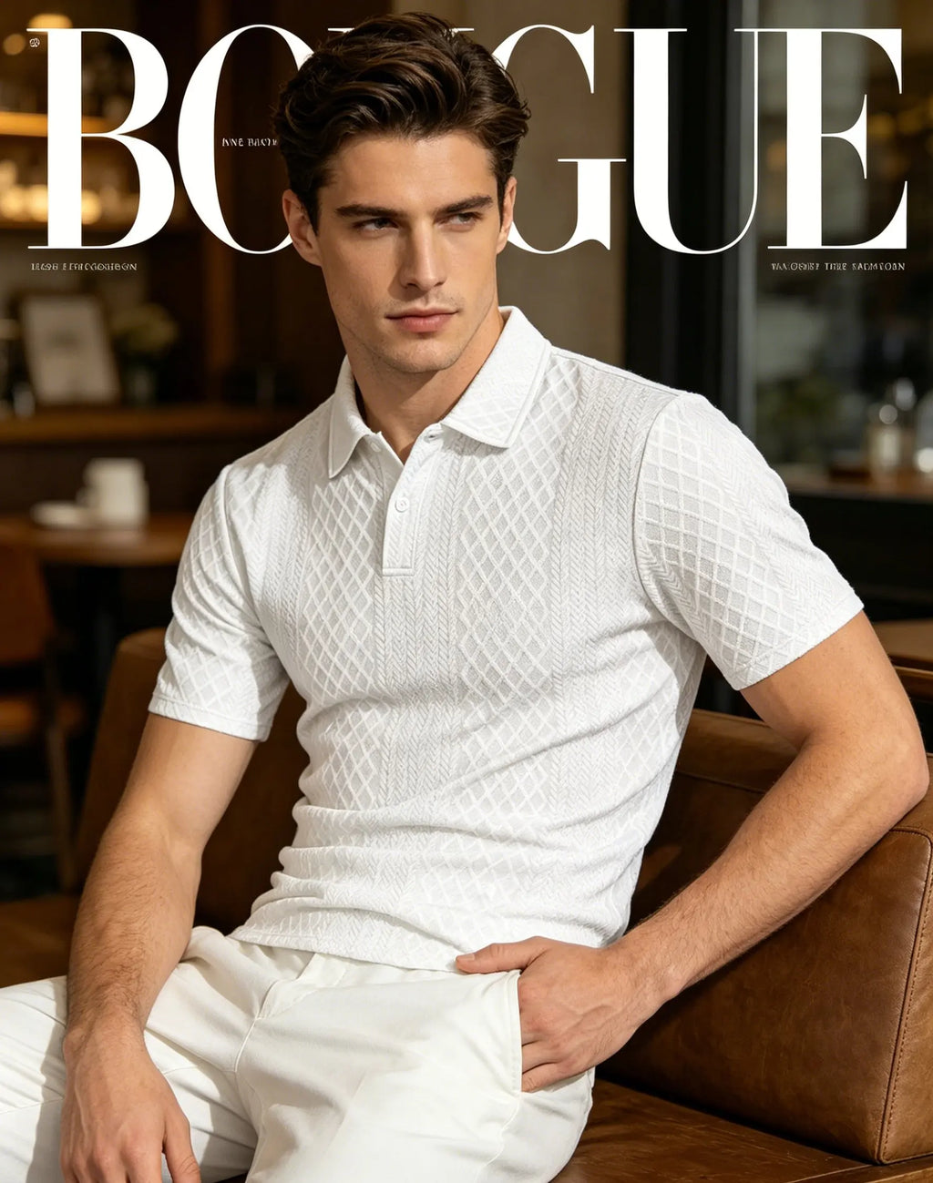 Men's Diamond Jacquard Knit Polo Shirt Breathable Quick Dry Casual Business Short Sleeve Top for Men