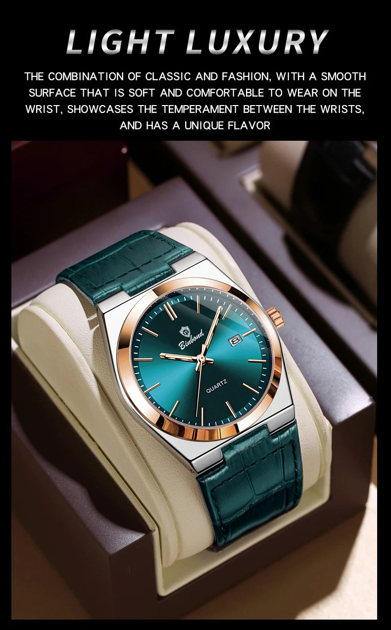 BINBOND Luxury Quartz Wristwatches Luminous Waterproof Auto Date Men's Watch Business Sport Fashion Casual Reloj Leather Clock