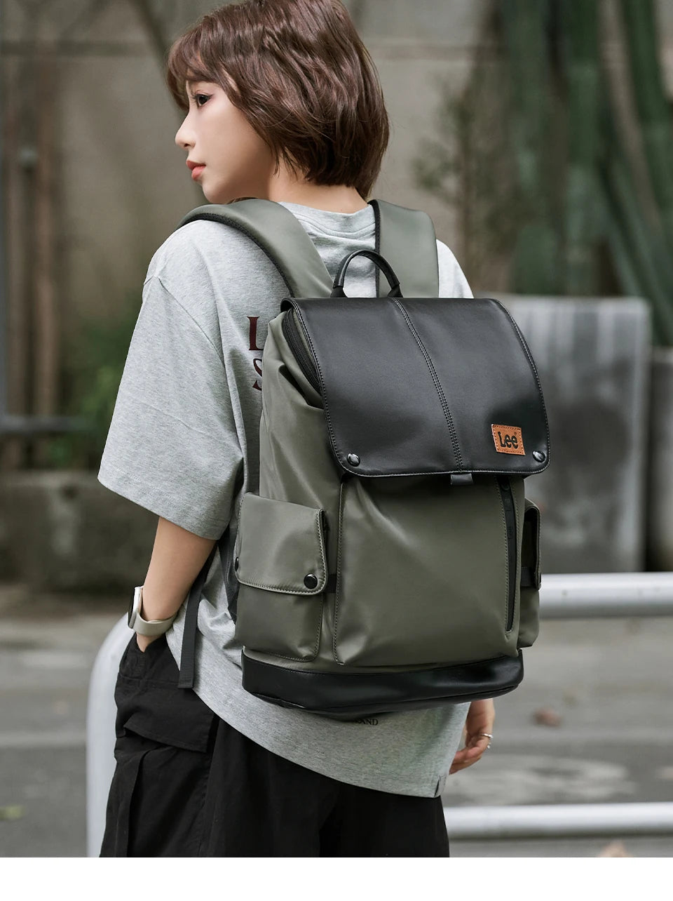 LEE New Korea Style Flip Leather Backpack Women Men Large Capacity Business Commuter Travel Rucksack Buy Laptop School Book Bag