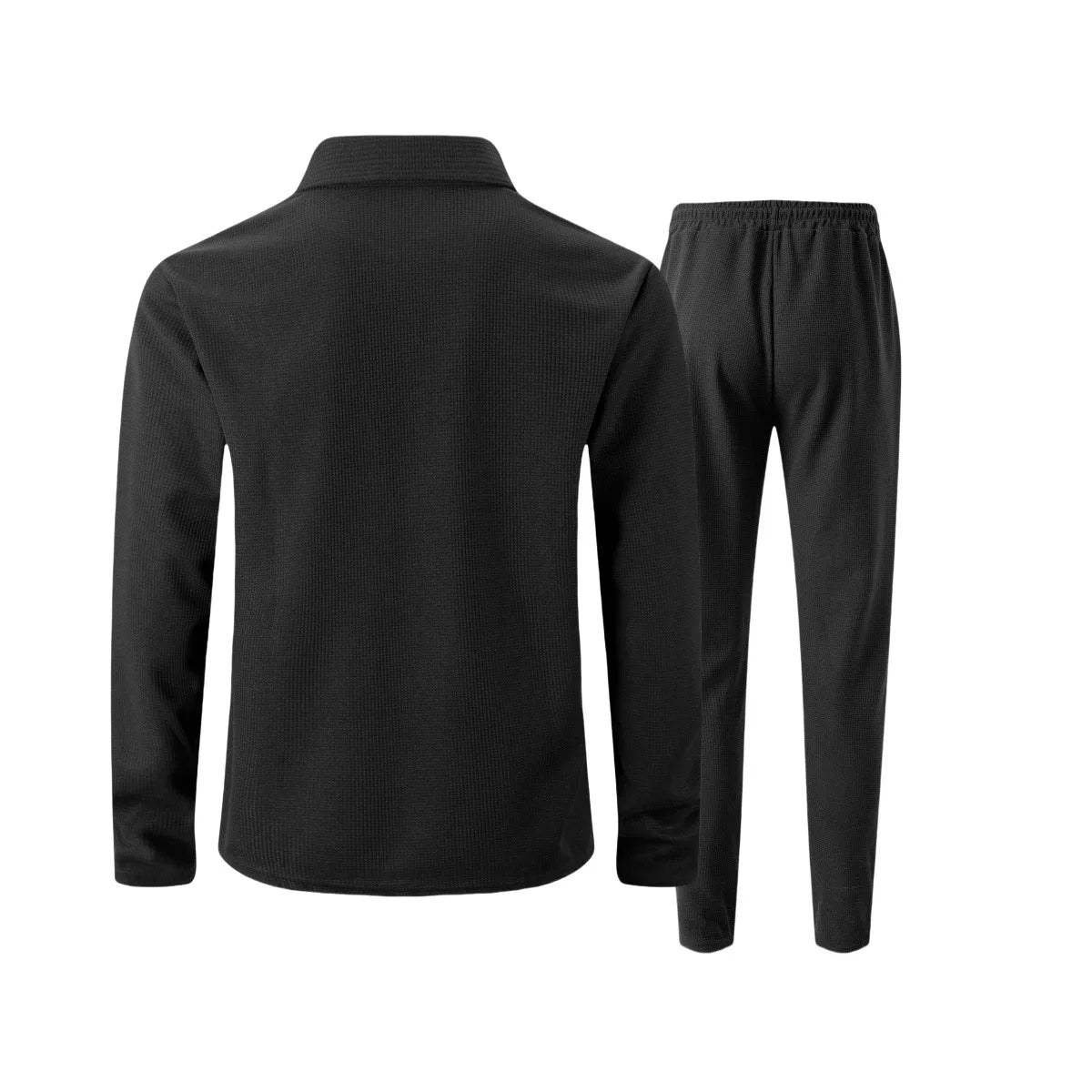 Men's two-piece casual suit, waffle texture jacket and trousers set, plain color casual street style winter and autumn outfit