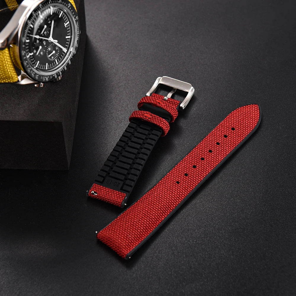 High Quality Rubber Sailcloth Strap 18mm 19mm 20mm 21mm 22mm Canvas Nylon Quick Release WatchBand Perfect Fit Flat End Universal
