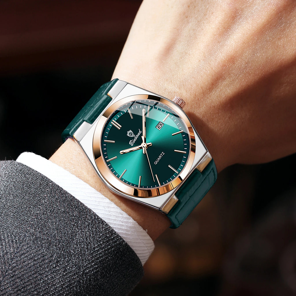 BINBOND Luxury Quartz Wristwatches Luminous Waterproof Auto Date Men's Watch Business Sport Fashion Casual Reloj Leather Clock
