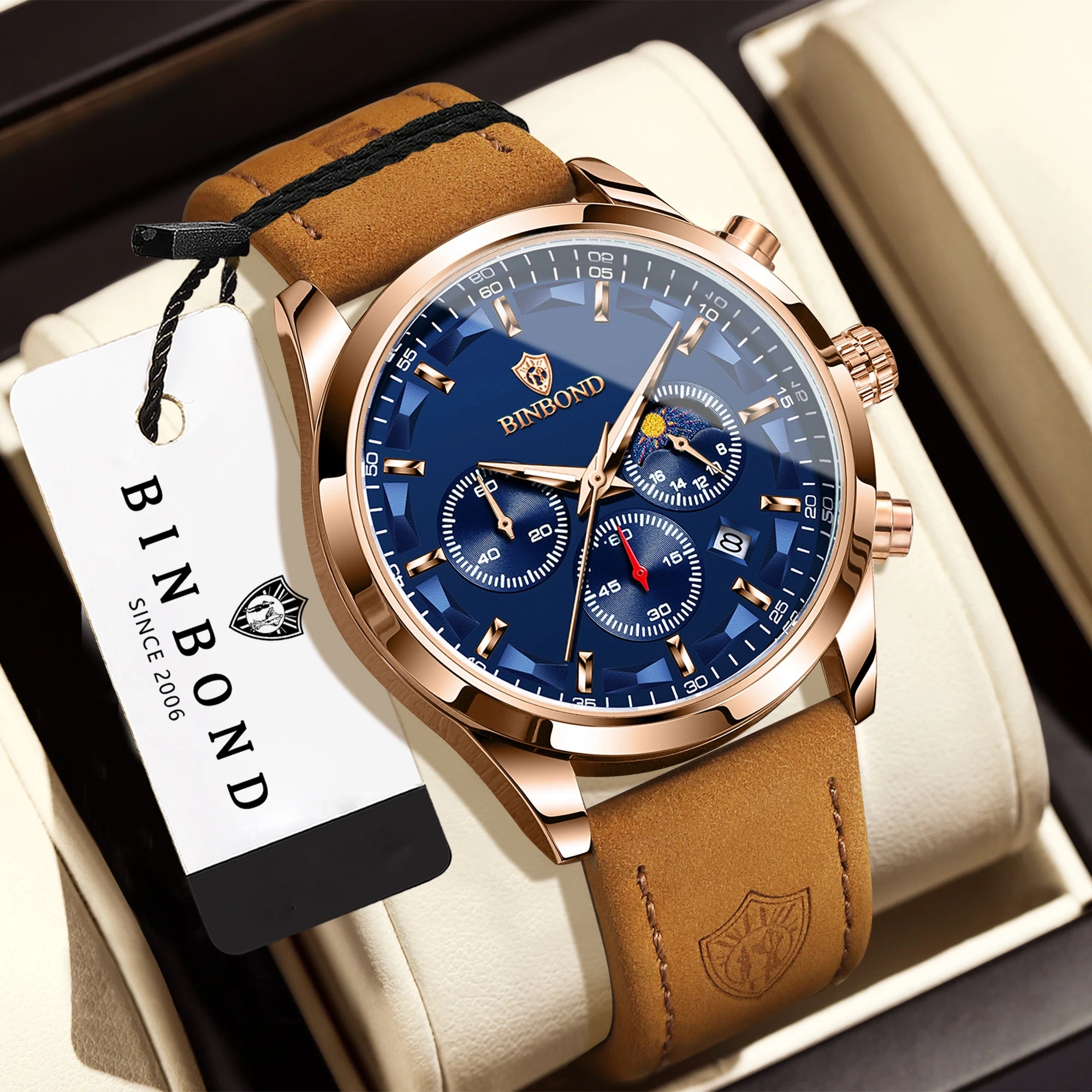 BINBOND  luminous waterproof accurate sturdy luxury quartz wristwatches for men chronograph auto date men's watch casual reloj