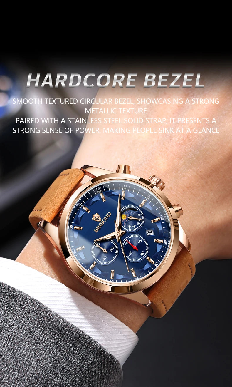 BINBOND  luminous waterproof accurate sturdy luxury quartz wristwatches for men chronograph auto date men's watch casual reloj