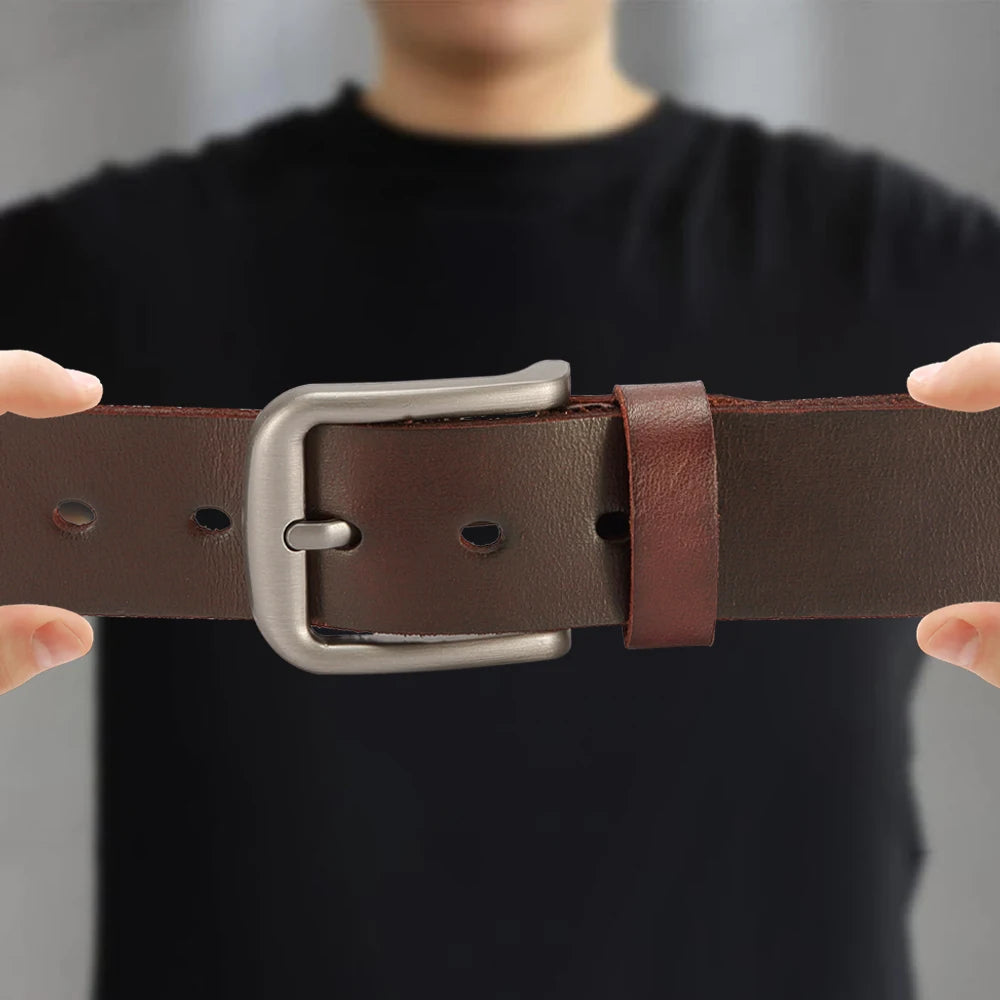 Genuine Leather For Men's High Quality Buckle Jeans Cowskin Casual Belts Business Cowboy Waistband Male Fashion Designer
