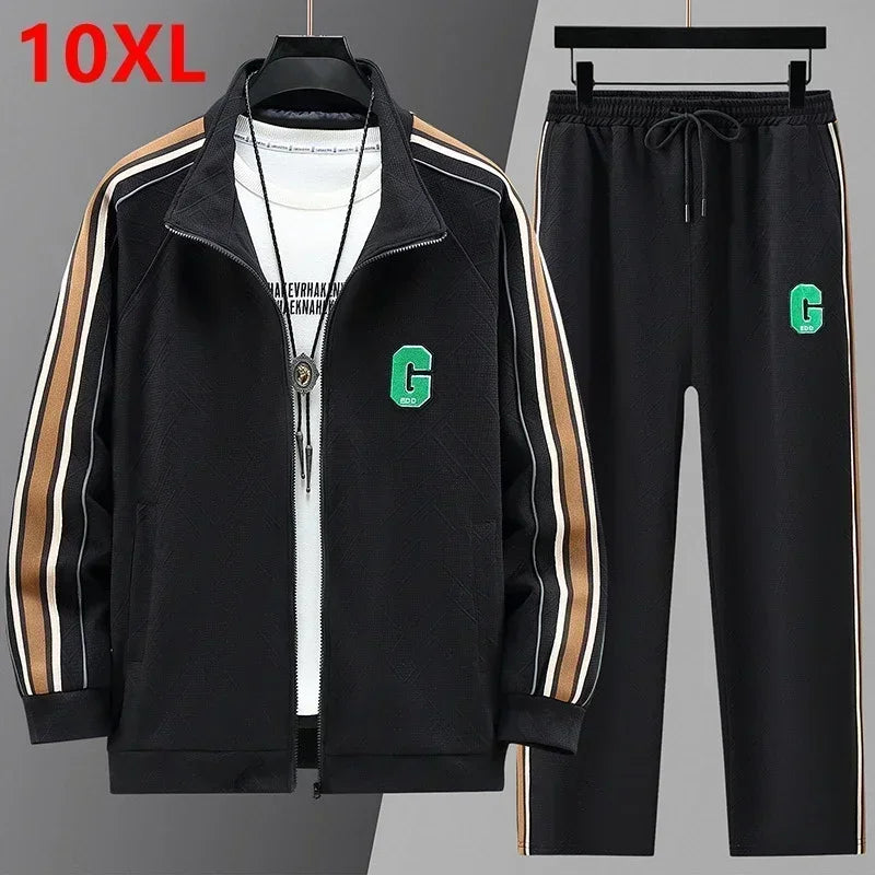 Autumn men's cardigan sweater pants two-piece set casual loose oversized set 160kg 10xl 9XL men clothing  tracksuit Men's Sets