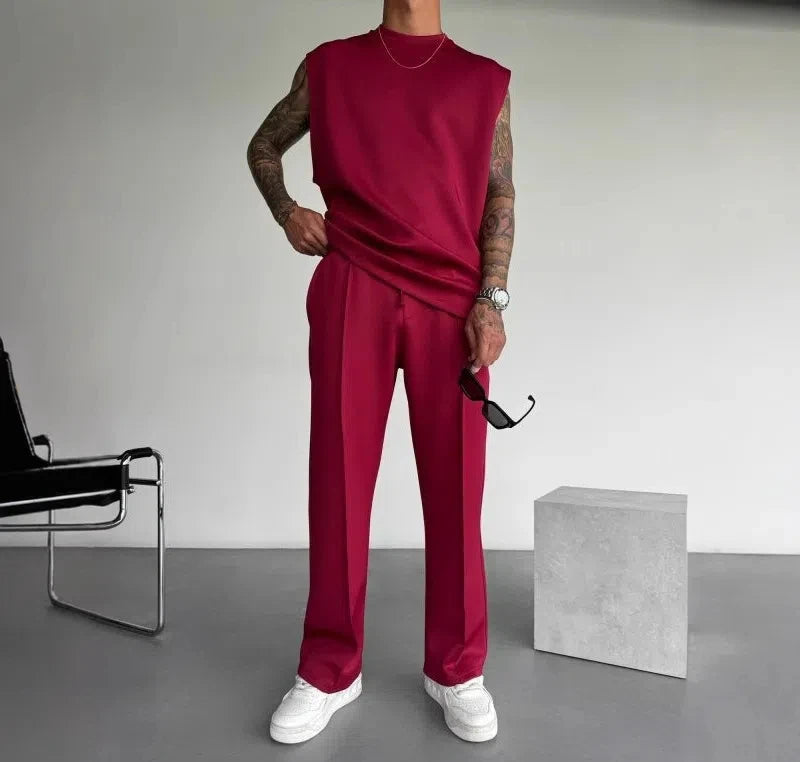 Breathable Sleeveless Summer New Men's Fitness Suit T-shirt Loose Sports Pants European and American Training Suit Two-piece Set