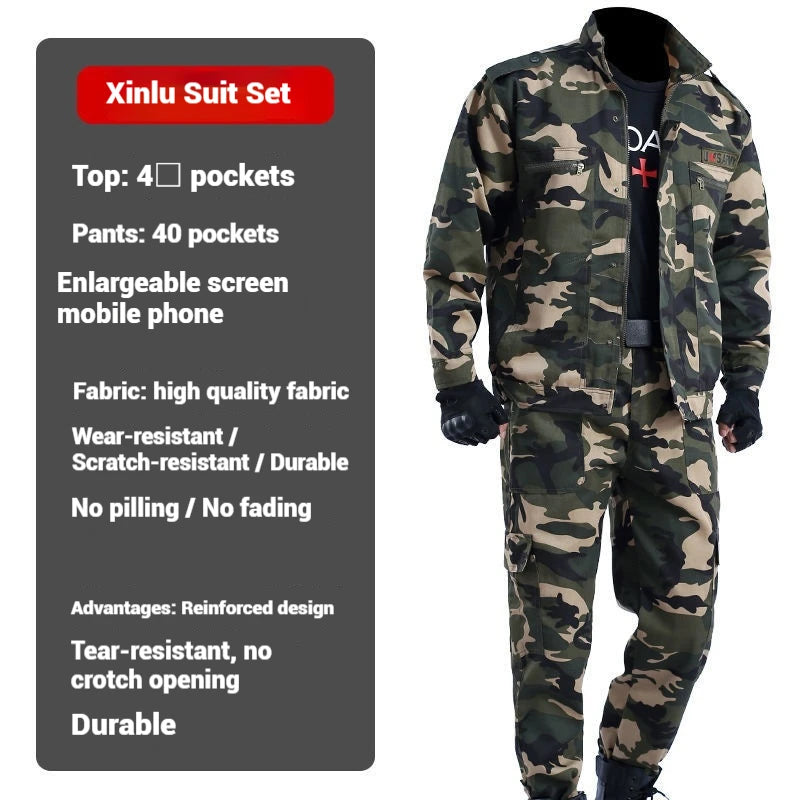 Mens Camouflage Clothing Set Wear Resistant Breathable Military Training Uniform Outdoor Fitness Suit