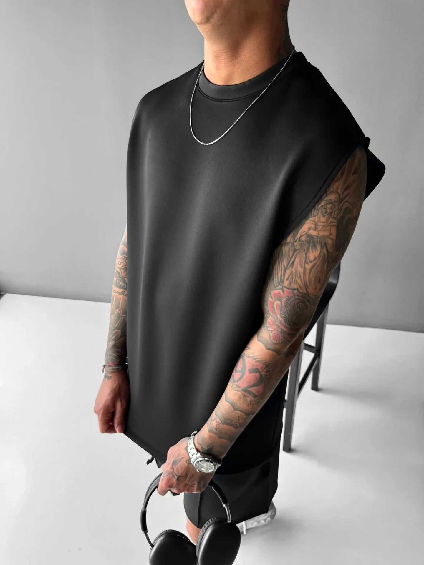 Breathable Sleeveless Summer New Men's Fitness Suit T-shirt Loose Sports Pants European and American Training Suit Two-piece Set