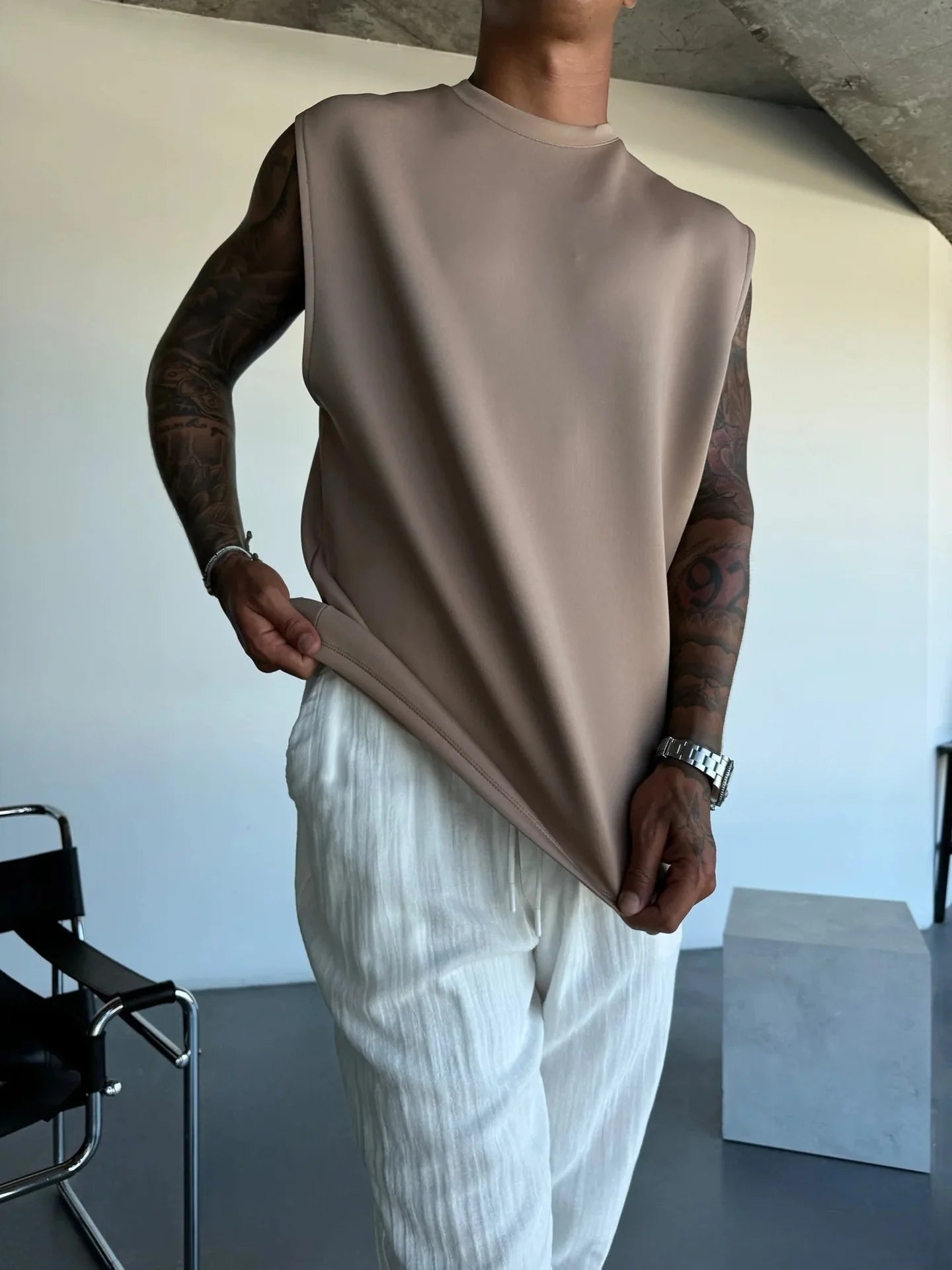 Breathable Sleeveless Summer New Men's Fitness Suit T-shirt Loose Sports Pants European and American Training Suit Two-piece Set