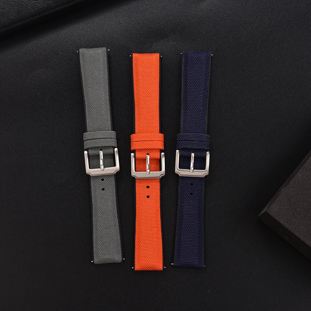 High Quality Rubber Sailcloth Strap 18mm 19mm 20mm 21mm 22mm Canvas Nylon Quick Release WatchBand Perfect Fit Flat End Universal