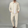 2026 Coat Fall Waffle Zip Pocket Lapel Slim Cardigan Men's Jacket Set